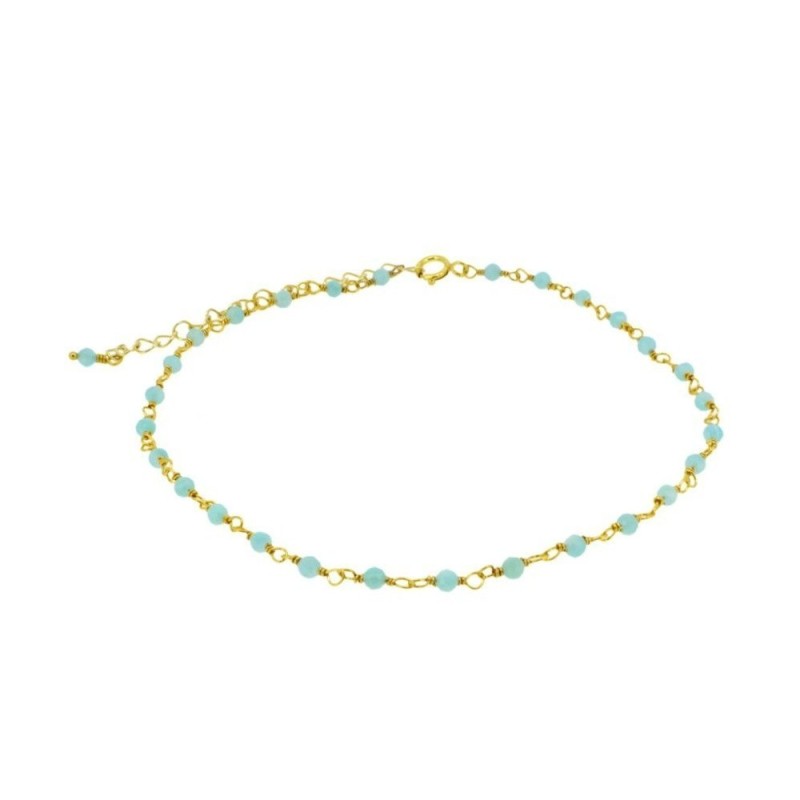 TOBILLERA PIEDRAS SEMIPRECIOSAS AMAZONITA 21+5CM - PLATA DORADA