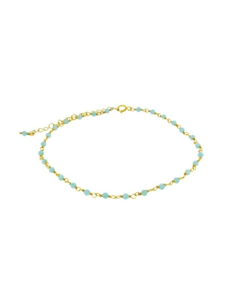 TOBILLERA PIEDRAS SEMIPRECIOSAS AMAZONITA 21+5CM - PLATA DORADA