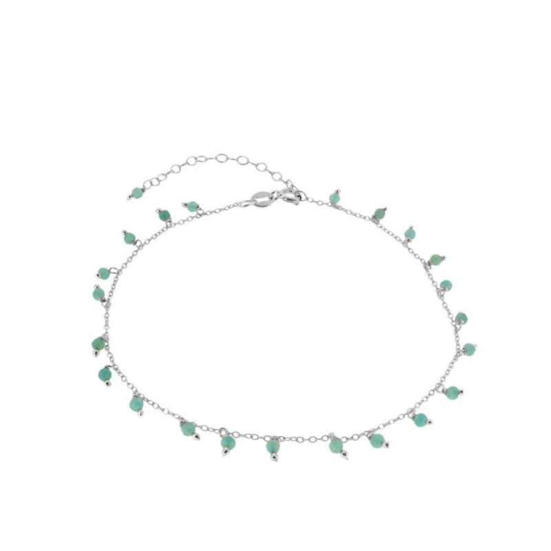 TOBILLERA PIEDRAS SEMIPRECIOSAS COLGANDO AMAZONITA 21+5CM - PLATA