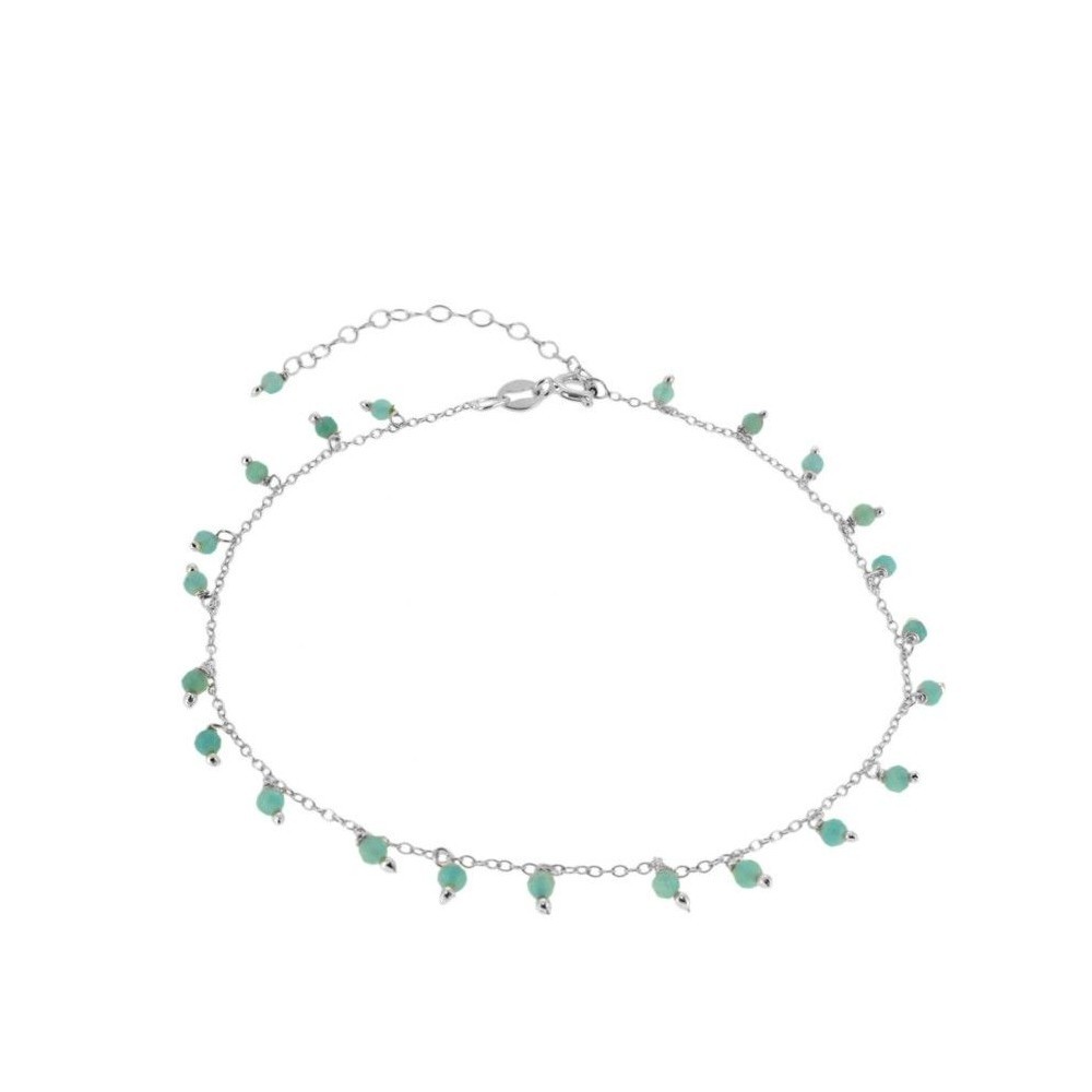 TOBILLERA PIEDRAS SEMIPRECIOSAS COLGANDO AMAZONITA 21+5CM - PLATA