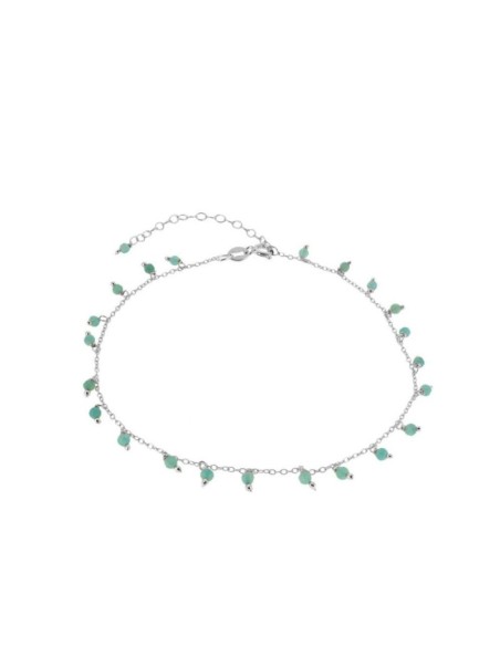 TOBILLERA PIEDRAS SEMIPRECIOSAS COLGANDO AMAZONITA 21+5CM - PLATA