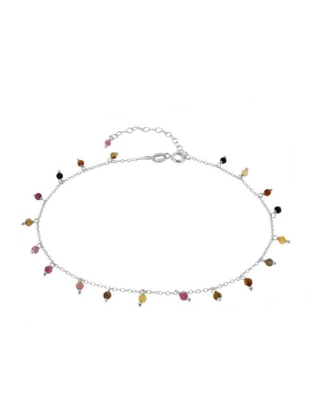 TOBILLERA PIEDRAS SEMIPRECIOSAS COLGANDO TURMALINA 21+5CM - PLATA