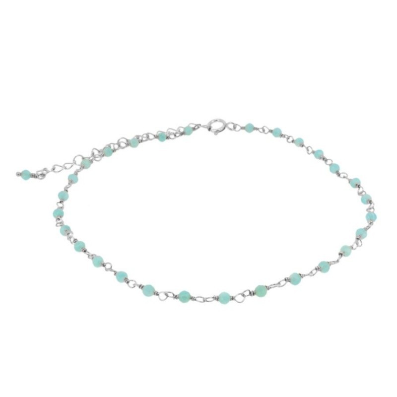 TOBILLERA PIEDRAS SEMIPRECIOSAS AMAZONITA 21+5CM PLATA