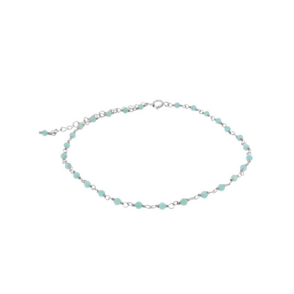 TOBILLERA PIEDRAS SEMIPRECIOSAS AMAZONITA 21+5CM PLATA