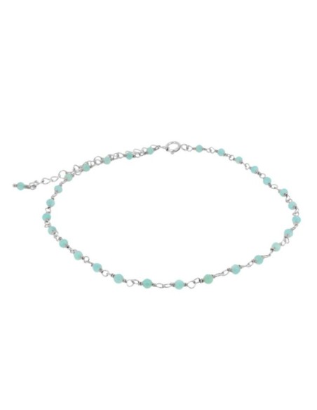 TOBILLERA PIEDRAS SEMIPRECIOSAS AMAZONITA 21+5CM PLATA