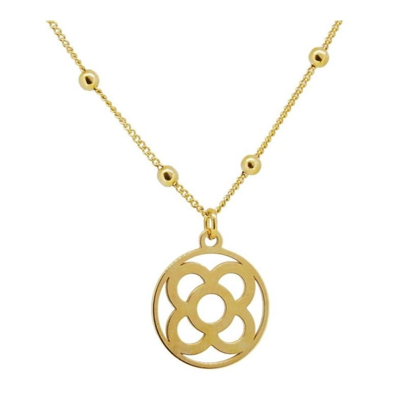 COLLAR DE BOLAS PEQUEÃÂA Y COLGANTE FLOR DE BARCELONA PLATA DORADA