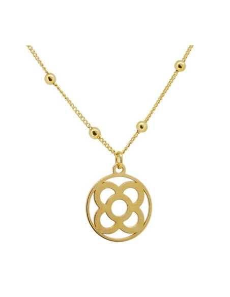 COLLAR DE BOLAS PEQUEÃÂA Y COLGANTE FLOR DE BARCELONA PLATA DORADA