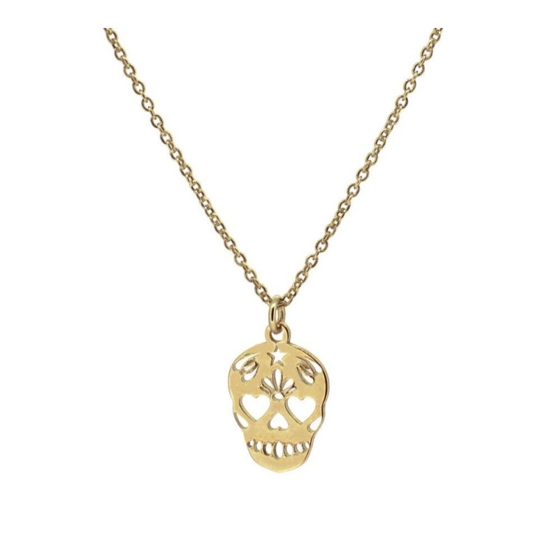 COLLAR CON COLGANTE DE CALAVERA MEXICANA PLATA DORADA
