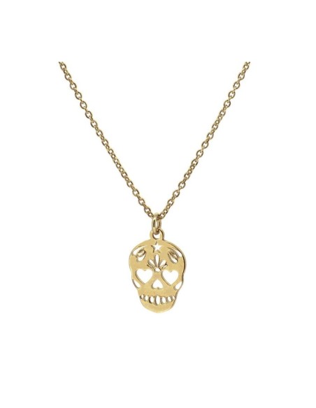 COLLAR CON COLGANTE DE CALAVERA MEXICANA PLATA DORADA