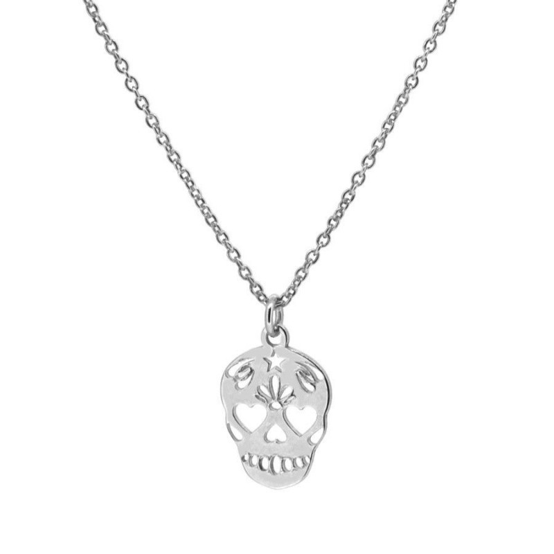 COLLAR CON COLGANTE DE CALAVERA MEXICANA PLATA