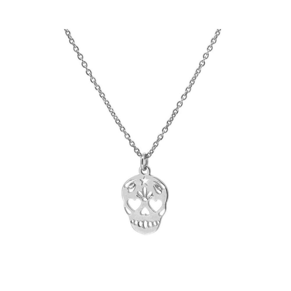 COLLAR CON COLGANTE DE CALAVERA MEXICANA PLATA