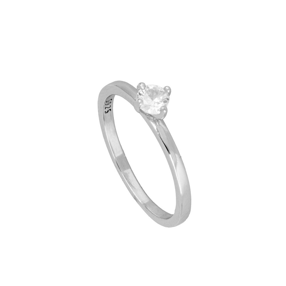 ANILLO SOLITARIO LISO CON CIRCONITA BLANCA 4MM - PLATA