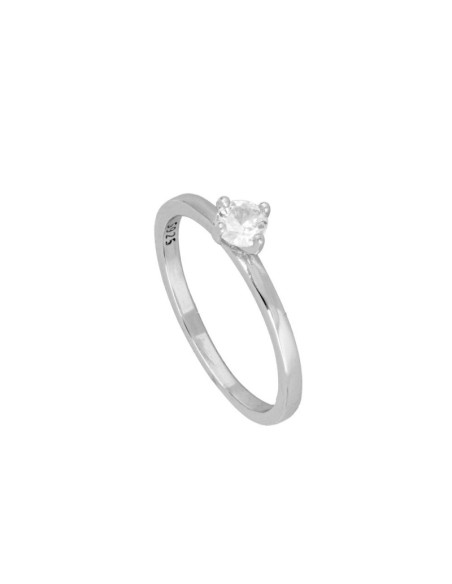 ANILLO SOLITARIO LISO CON CIRCONITA BLANCA 4MM - PLATA