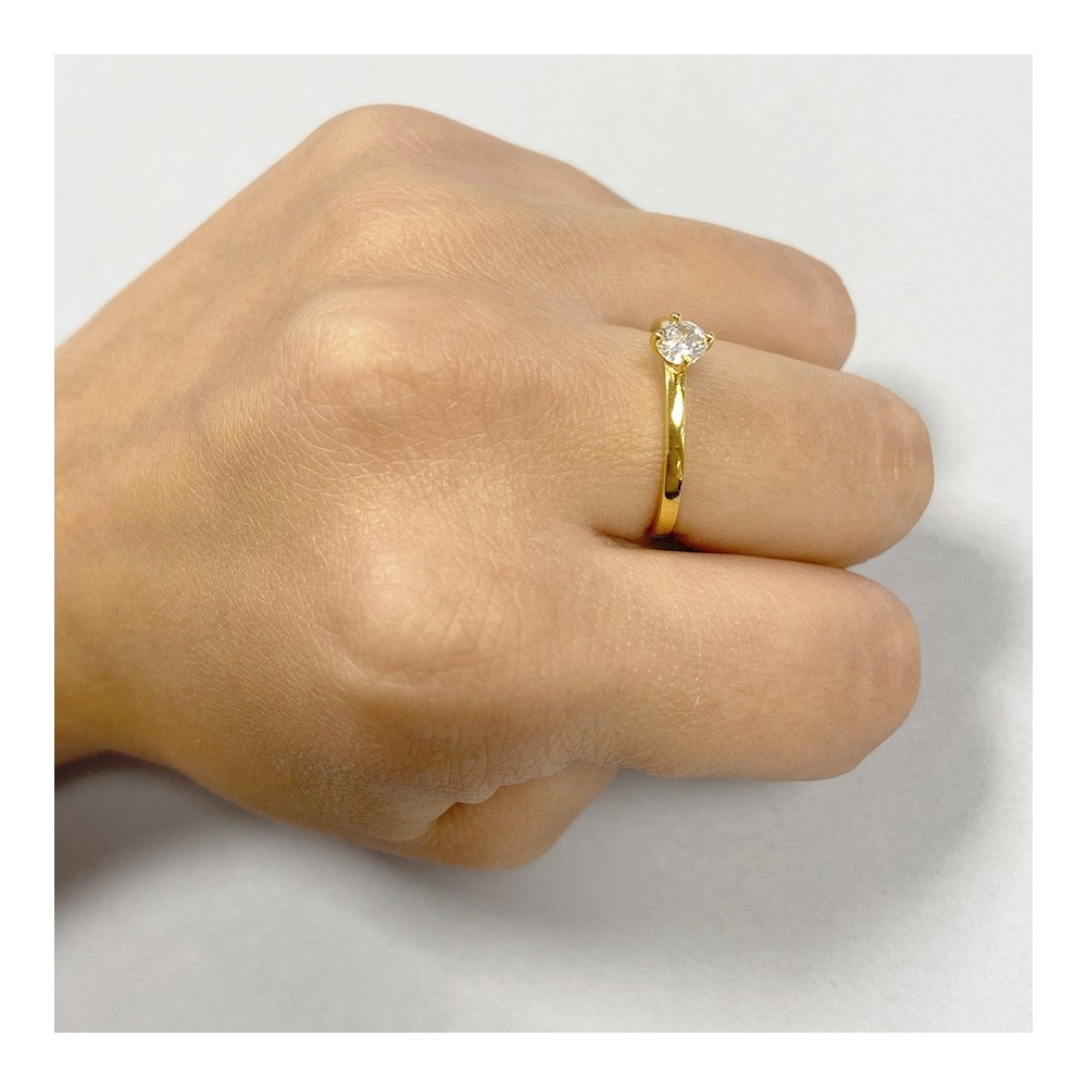  ANILLO SOLITARIO LISO CON CIRCONITA BLANCA 4MM - PLATA DETALLE