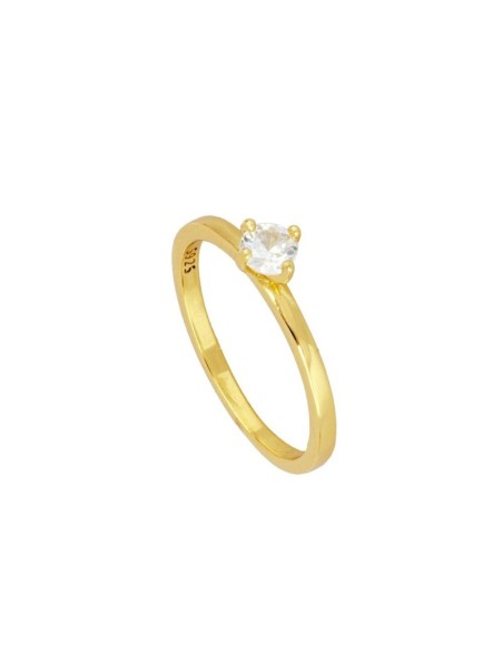 ANILLO SOLITARIO LISO CON CIRCONITA BLANCA 4MM - PLATA DORADA