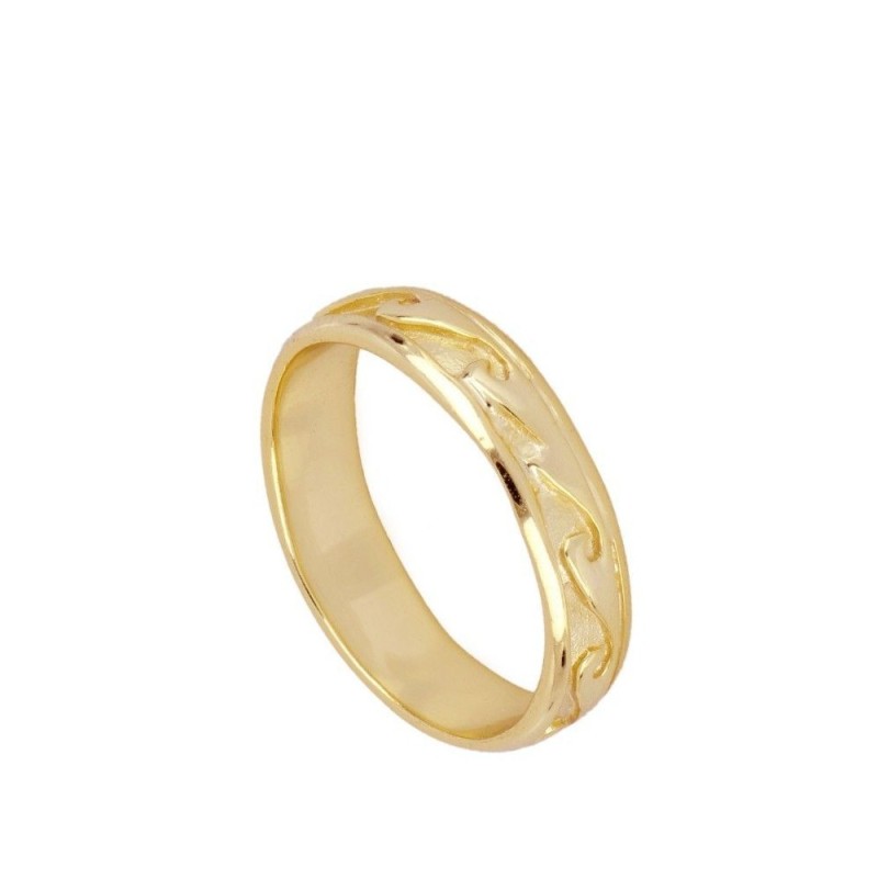 ANILLO ANCHO CON GRABADO DE OLAS - PLATA 925 DORADA