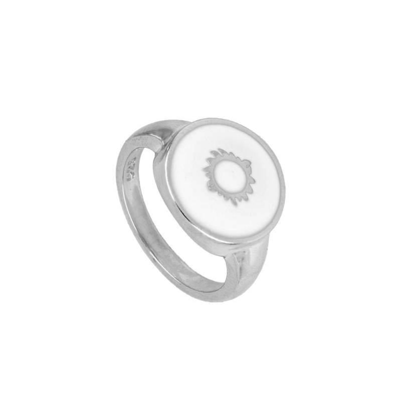 ANILLO SELLO ENAMEL BLANCO CON SOL CENTRAL - PLATA