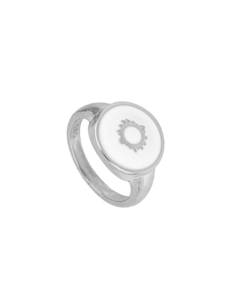 ANILLO SELLO ENAMEL BLANCO CON SOL CENTRAL - PLATA
