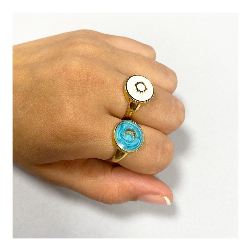 ANILLO SELLO ENAMEL BLANCO CON SOL CENTRAL - PLATA 2