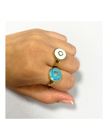  ANILLO SELLO ENAMEL BLANCO CON SOL CENTRAL - PLATA DETALLE