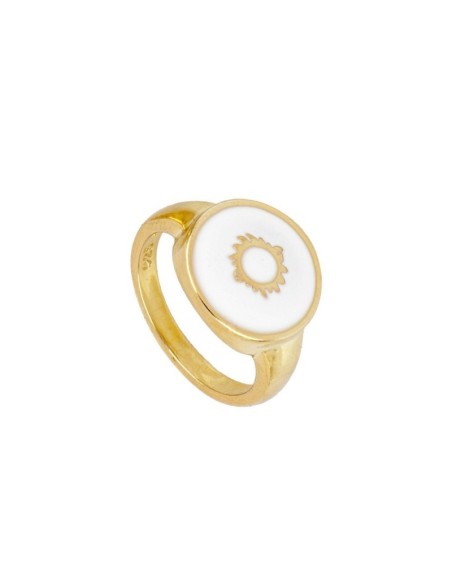 ANILLO SELLO ENAMEL BLANCO CON SOL CENTRAL - PLATA 925 DORADA