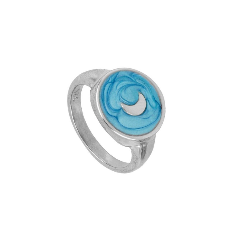 ANILLO SELLO ENAMEL TURQUESA CON LUNA CENTRAL - PLATA 925