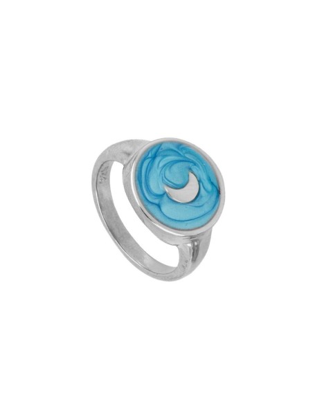 ANILLO SELLO ENAMEL TURQUESA CON LUNA CENTRAL - PLATA 925