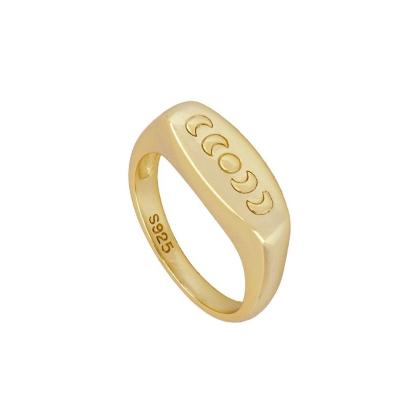 ANILLO SELLO ALARGADO FASES LUNARES - PLATA 925 DORADA