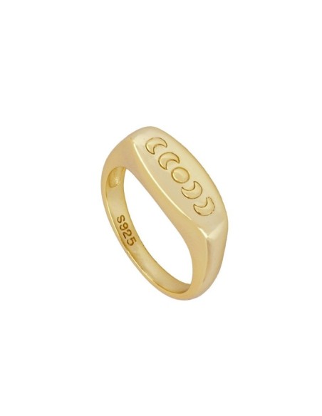 ANILLO SELLO ALARGADO FASES LUNARES - PLATA 925 DORADA