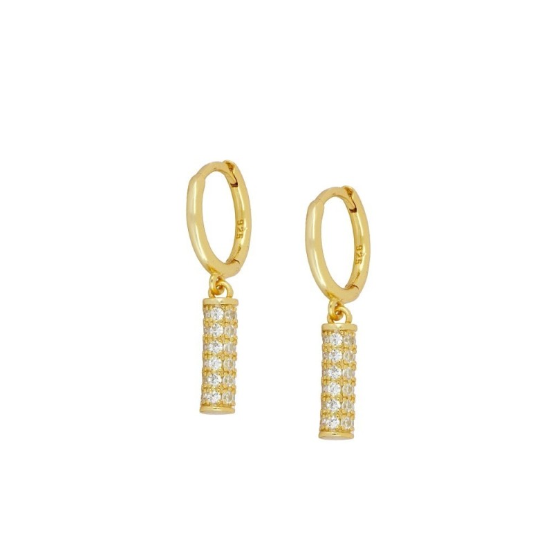 PENDIENTE ARO CLICK CILINDRO CIRCONITAS BLANCAS - PLATA 925 DO