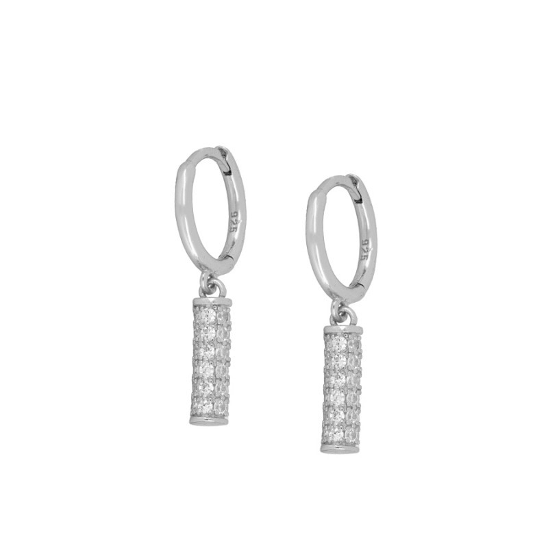 PENDIENTE ARO CLICK CILINDRO CIRCONITAS BLANCAS - PLATA 925