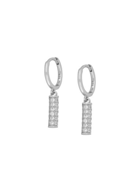 PENDIENTE ARO CLICK CILINDRO CIRCONITAS BLANCAS - PLATA 925