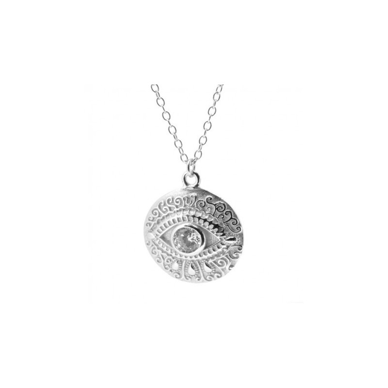 COLLAR CON MEDALLA OJO GRABADO CIRCONITA PLATA