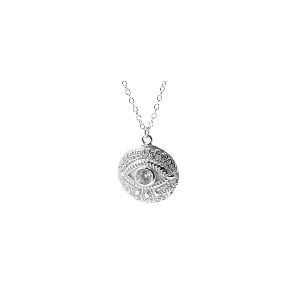 COLLAR CON MEDALLA OJO GRABADO CIRCONITA PLATA