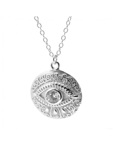 COLLAR CON MEDALLA OJO GRABADO CIRCONITA PLATA
