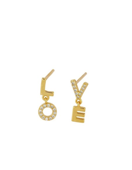 PENDIENTE "LOVE" CON CIRCONITAS BLANCAS - PLATA 925 DORADA
