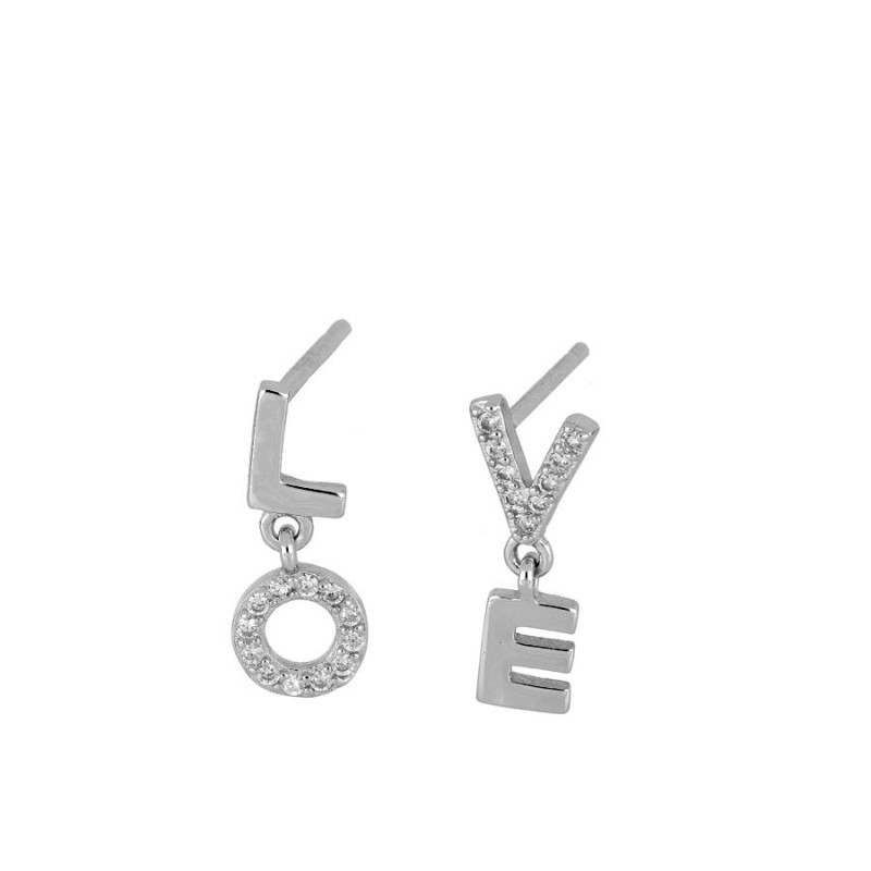 PENDIENTE "LOVE" CON CIRCONITAS BLANCAS - PLATA 925