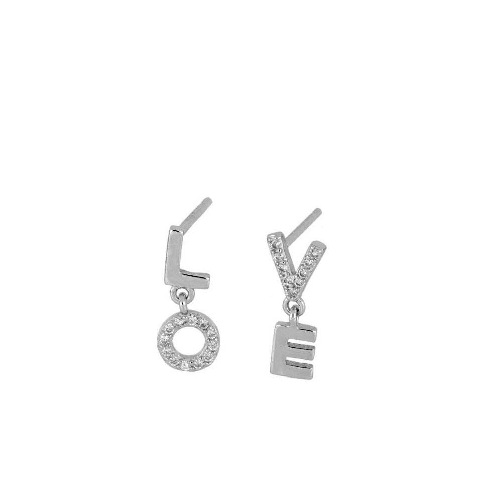 PENDIENTE "LOVE" CON CIRCONITAS BLANCAS - PLATA 925