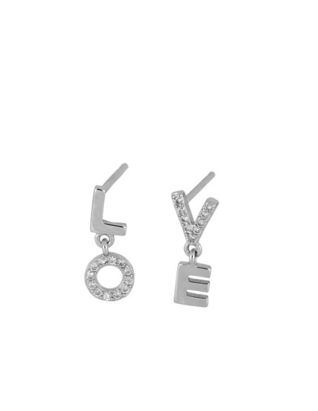 PENDIENTE "LOVE" CON CIRCONITAS BLANCAS - PLATA 925