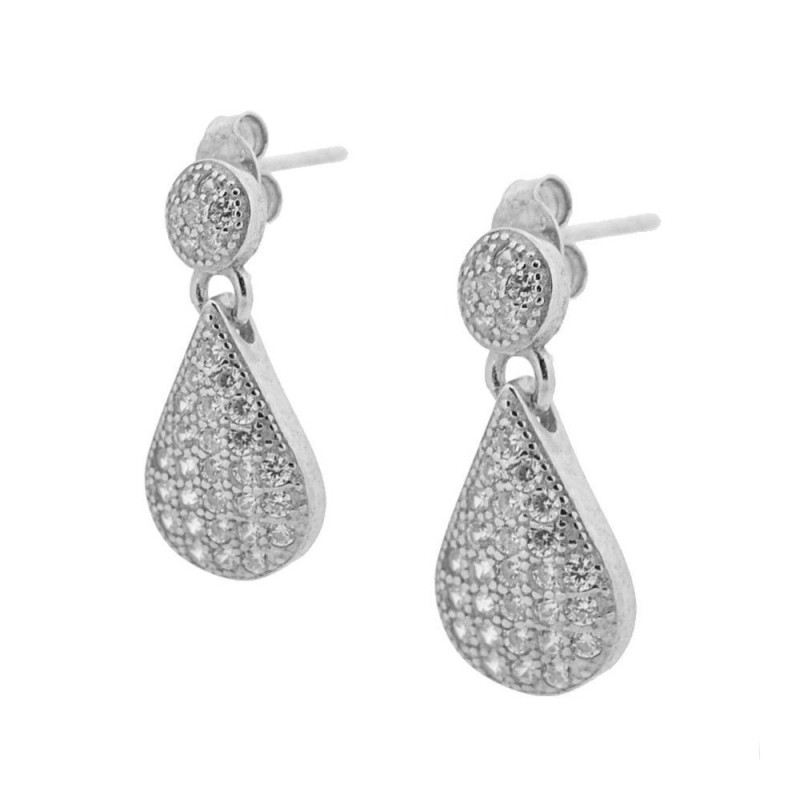 PENDIENTE MARQUESINA BASE LAGRIMA CIRCONITAS BLANCAS - PLATA 925