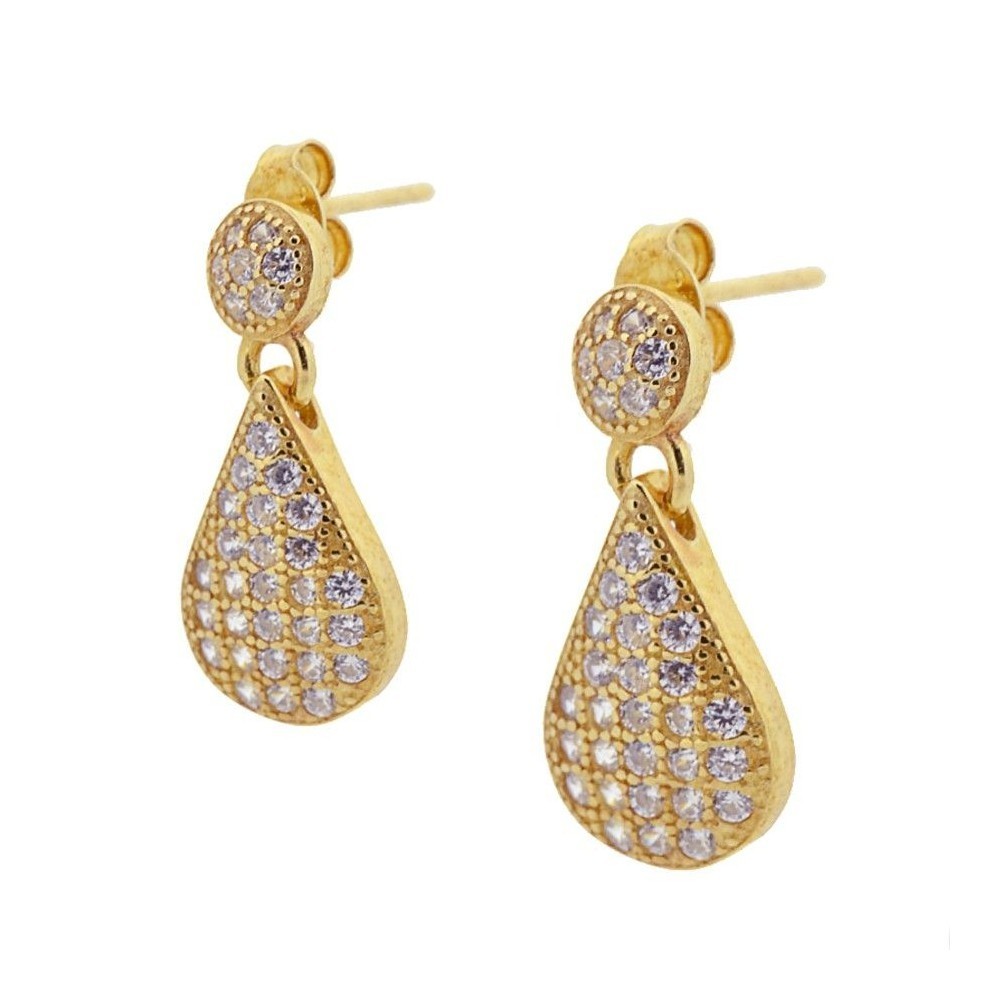 PENDIENTE MARQUESINA BASE+LAGRIMA CIRCONITAS BLANCAS - PLATA 925 DORADA