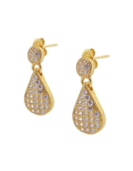 PENDIENTE MARQUESINA BASE+LAGRIMA CIRCONITAS BLANCAS - PLATA 925 DORADA