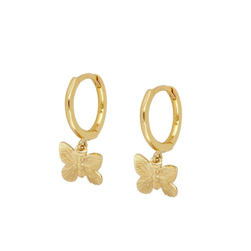 PENDIENTE ARO 11MM MARIPOSA 10MM - PLATA 925 DORADA