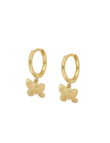 PENDIENTE ARO 11MM MARIPOSA 10MM - PLATA 925 DORADA