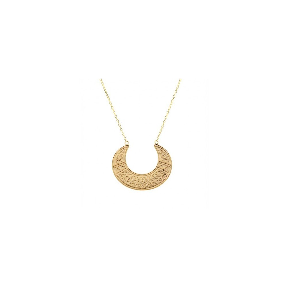 Collar de Plata baño de Oro 18k - Luna Abierta con Relieves Geometrico
