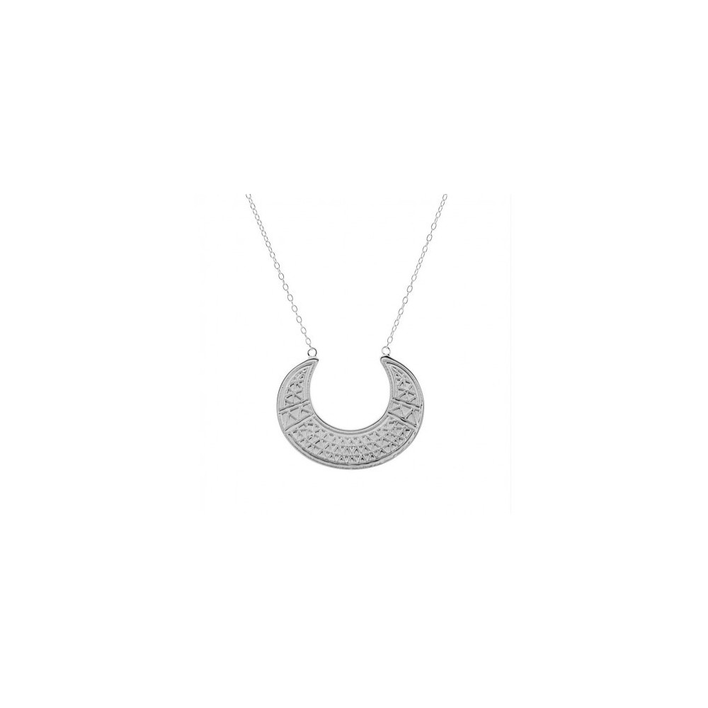 Collar de Plata baño de Oro 18k - Luna Abierta con Relieves Geometrico
