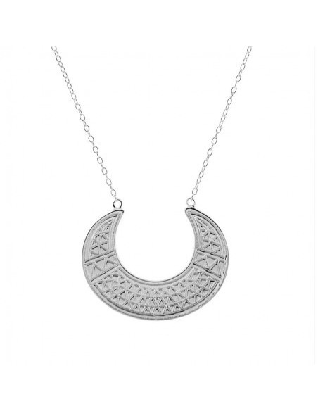 Collar de Plata baño de Oro 18k - Luna Abierta con Relieves Geometrico