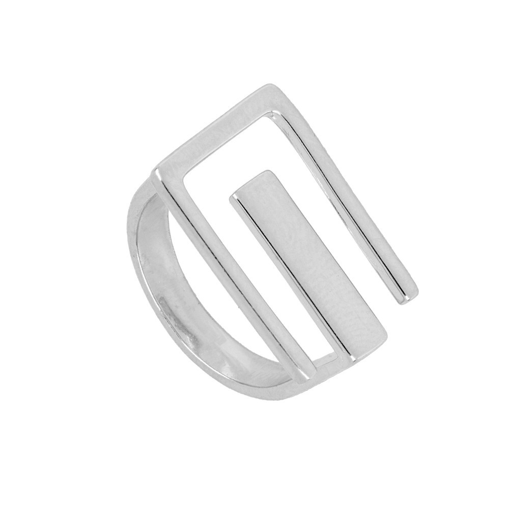 ANILLO GEOMETRICO BRUNA CON BAÑO RODIO
