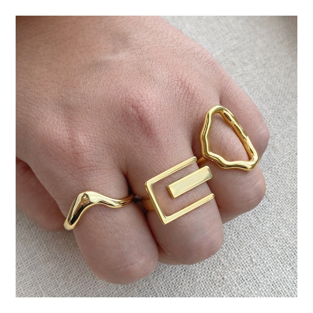 ANILLO GEOMETRICO BRUNA CON BAÑO RODIO