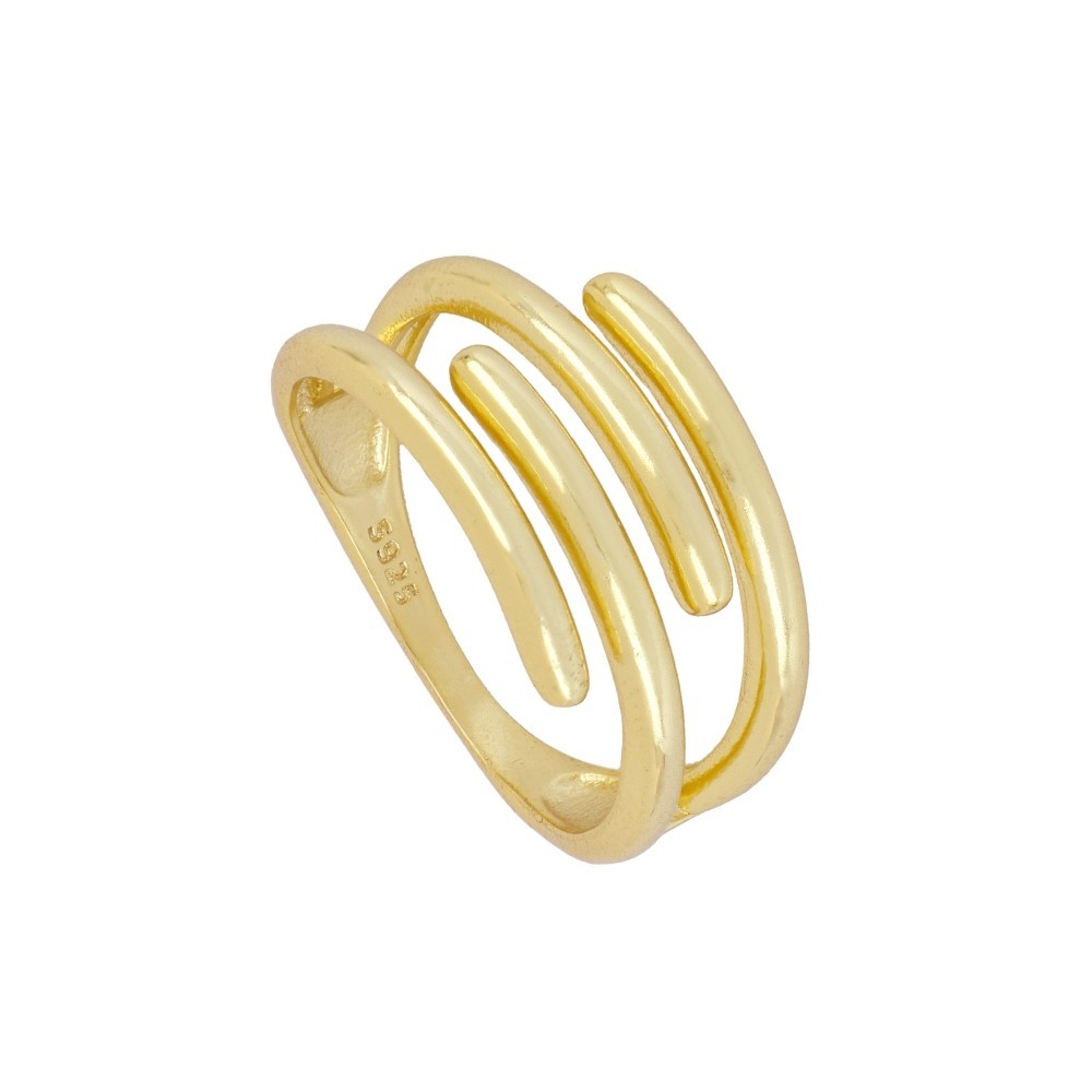 Anillo barras abierto Plata 925 baño Oro18K. Diseño Moderno y Juvenil